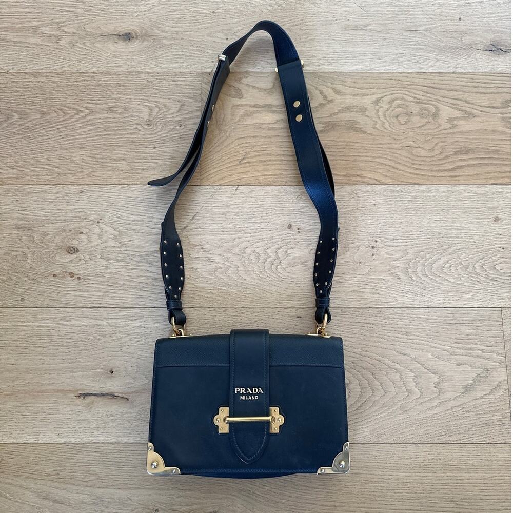 PRADA - Cahier Leather Bag in Black and Gold